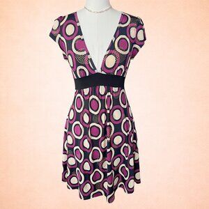 Y2K Purple Abstract Tie-Back Midi Dress